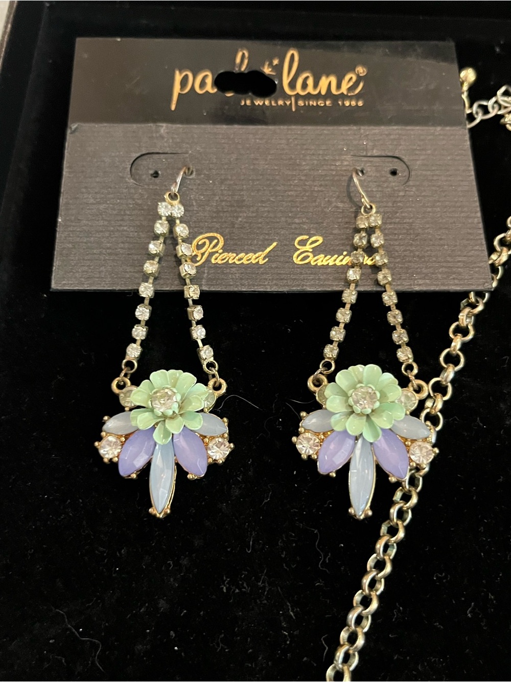 Park Lane Mint and Lavender Floral Crystal Necklace & Earring Set - Picture 3 of 4